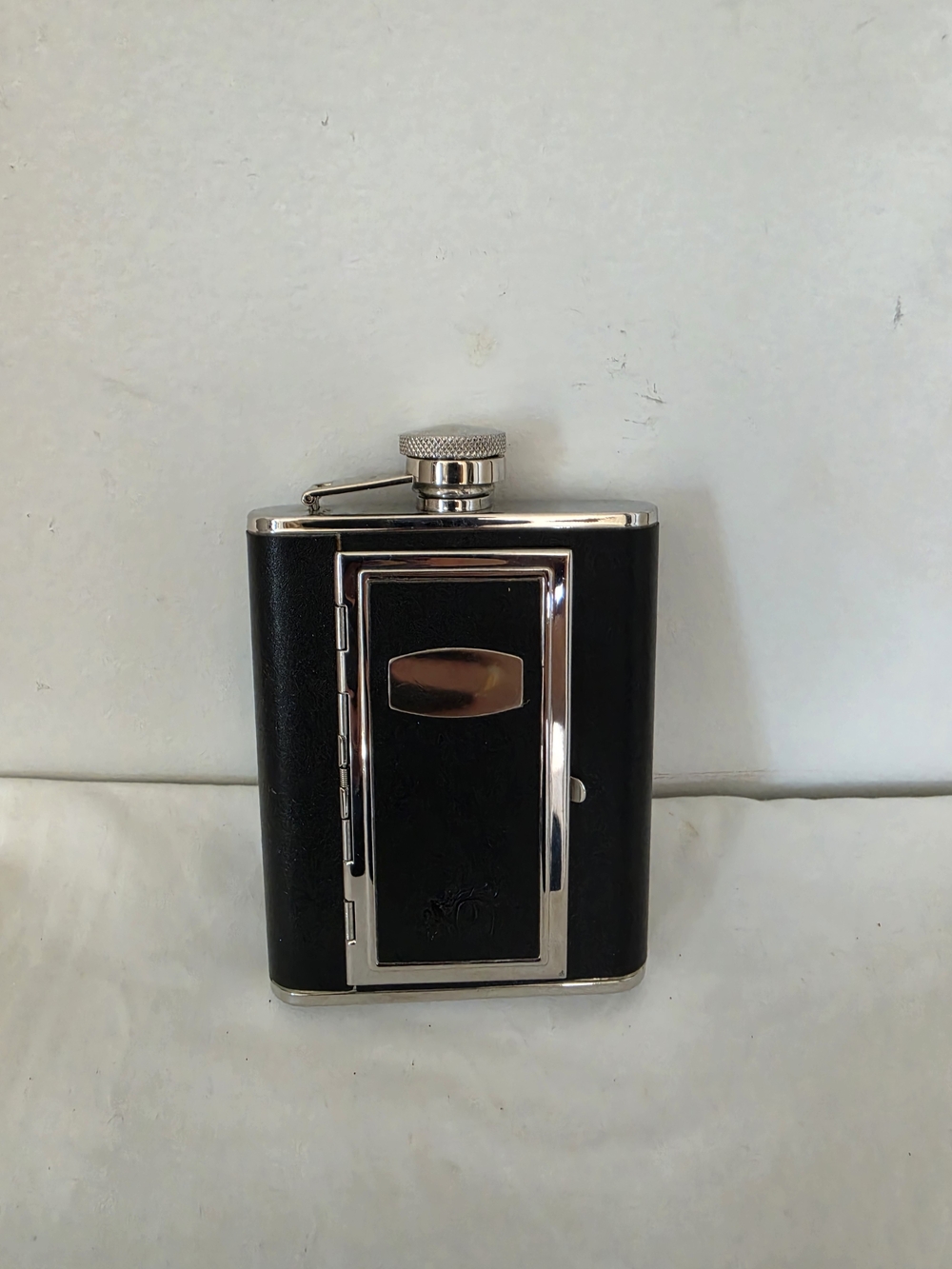 Colibri Black Stainless Steel Hip Flask with Built-In Cigarette Case